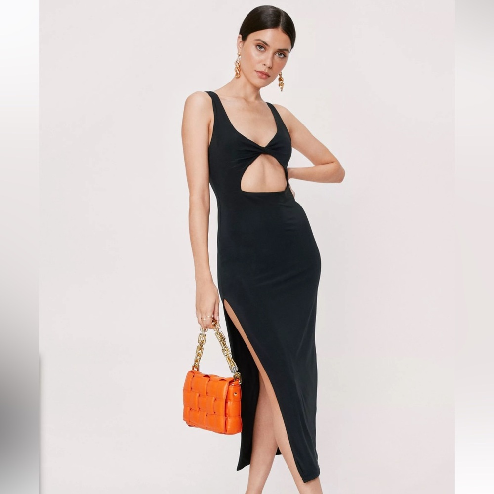 Nasty Gal Racer Neck Cut Out Slinky Maxi Dress